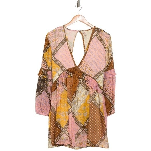 NWT Raga Dress Jenya Retro Patchwork Mini Brown Multi Size XS NEW Boho Bohemian - Picture 1 of 12